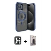 MARSİLYAN™- iPhone 15 Pro Max Kılıf Nova Işık Özel Seri - Siyah Bilvis Hayalet Cam Ekran Koruyucu + PVD Metal Kamera Lens - LT