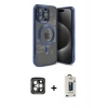 MARSİLYAN™- iPhone 15 Pro Max Kılıf Nova Işık Özel Seri - Siyah Bilvis Hayalet Cam Ekran Koruyucu + PVD Metal Kamera Lens - GI