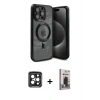 MARSİLYAN™- iPhone 15 Pro Max Kılıf Nova Işık Özel Seri - Siyah Bilvis Hayalet Cam Ekran Koruyucu + PVD Metal Kamera Lens - SH