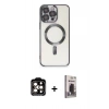 MARSİLYAN™- iPhone 15 Pro Max Kılıf Nova Işık Özel Seri - Siyah Bilvis Hayalet Cam Ekran Koruyucu + PVD Metal Kamera Lens - TU