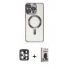 MARSİLYAN™- iPhone 15 Pro Max Kılıf Nova Işık Özel Seri - Siyah Bilvis Hayalet Cam Ekran Koruyucu + PVD Metal Kamera Lens - LT