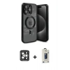 MARSİLYAN™- iPhone 15 Pro Max Kılıf Nova Işık Özel Seri - Siyah Bilvis Hayalet Cam Ekran Koruyucu + PVD Metal Kamera Lens - GI