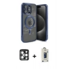 MARSİLYAN™- iPhone 15 Pro Max Kılıf Nova Işık Özel Seri - Siyah Bilvis Hayalet Cam Ekran Koruyucu + PVD Metal Kamera Lens - LT