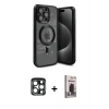 MARSİLYAN™- iPhone 15 Pro Max Kılıf Nova Işık Özel Seri - Siyah Bilvis Hayalet Cam Ekran Koruyucu + PVD Metal Kamera Lens - LT