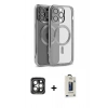 MARSİLYAN™- iPhone 15 Pro Max Kılıf Nova Işık Özel Seri - Siyah Bilvis Hayalet Cam Ekran Koruyucu + PVD Metal Kamera Lens - GI
