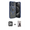 MARSİLYAN™- iPhone 15 Pro Max Kılıf Nova Işık Özel Seri - Siyah Bilvis Hayalet Cam Ekran Koruyucu + PVD Metal Kamera Lens - SH