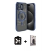 MARSİLYAN™- iPhone 15 Pro Max Kılıf Nova Işık Özel Seri - Siyah Bilvis Hayalet Cam Ekran Koruyucu + PVD Metal Kamera Lens - TU