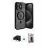 MARSİLYAN™- iPhone 15 Pro Max Kılıf Nova Işık Özel Seri - Siyah Bilvis Hayalet Cam Ekran Koruyucu + Raze Metal Kamera Lens - SH