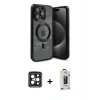 MARSİLYAN™- iPhone 15 Pro Max Kılıf Nova Işık Özel Seri - Siyah Bilvis Hayalet Cam Ekran Koruyucu + PVD Metal Kamera Lens - SH