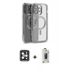 MARSİLYAN™- iPhone 15 Pro Max Kılıf Nova Işık Özel Seri - Siyah Bilvis Hayalet Cam Ekran Koruyucu + PVD Metal Kamera Lens - SH