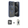 MARSİLYAN™- iPhone 15 Pro Max Kılıf Nova Işık Özel Seri - Siyah Bilvis Hayalet Cam Ekran Koruyucu + PVD Metal Kamera Lens - SH