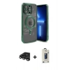 MARSİLYAN™- iPhone 15 Pro Max Kılıf Nova Işık Özel Seri - Siyah Bilvis Hayalet Cam Ekran Koruyucu + Titanyum Gri Raze Metal Kamera Lens