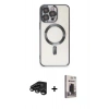 MARSİLYAN™- iPhone 15 Pro Max Kılıf Nova Işık Özel Seri - Siyah Bilvis Hayalet Cam Ekran Koruyucu + Raze Metal Kamera Lens - TMGI