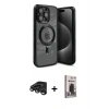 MARSİLYAN™- iPhone 15 Pro Max Kılıf Nova Işık Özel Seri - Siyah Bilvis Hayalet Cam Ekran Koruyucu + Raze Metal Kamera Lens - TMGI