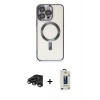MARSİLYAN™- iPhone 15 Pro Max Kılıf Nova Işık Özel Seri - Siyah Bilvis Hayalet Cam Ekran Koruyucu + Titanyum Gri Raze Metal Kamera Lens