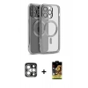 MARSİLYAN™- iPhone 15 Pro Max Kılıf Nova Işık Özel Seri - Siyah Buffer Cam Ekran Koruyucu + Gümüş PVD Metal Kamera Lens