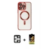 MARSİLYAN™- iPhone 15 Pro Max Kılıf Nova Işık Özel Seri - Siyah Buffer Cam Ekran Koruyucu + Gümüş PVD Metal Kamera Lens