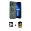 MARSİLYAN™- iPhone 15 Pro Max Kılıf Nova Işık Özel Seri - Siyah Buffer Cam Ekran Koruyucu + Gümüş PVD Metal Kamera Lens