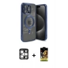 MARSİLYAN™- iPhone 15 Pro Max Kılıf Nova Işık Özel Seri - Siyah Buffer Cam Ekran Koruyucu + Gümüş PVD Metal Kamera Lens