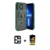 MARSİLYAN™- iPhone 15 Pro Max Kılıf Nova Işık Özel Seri - Siyah Buffer Cam Ekran Koruyucu + PVD Metal Kamera Lens - LT