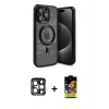 MARSİLYAN™- iPhone 15 Pro Max Kılıf Nova Işık Özel Seri - Siyah Buffer Cam Ekran Koruyucu + PVD Metal Kamera Lens - LT