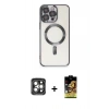 MARSİLYAN™- iPhone 15 Pro Max Kılıf Nova Işık Özel Seri - Siyah Buffer Cam Ekran Koruyucu + PVD Metal Kamera Lens - GI