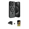 MARSİLYAN™- iPhone 15 Pro Max Kılıf Nova Işık Özel Seri - Siyah Buffer Cam Ekran Koruyucu + Raze Metal Kamera Lens - GS