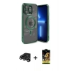MARSİLYAN™- iPhone 15 Pro Max Kılıf Nova Işık Özel Seri - Siyah Buffer Cam Ekran Koruyucu + Raze Metal Kamera Lens - TMGI