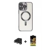 MARSİLYAN™- iPhone 15 Pro Max Kılıf Nova Işık Özel Seri - Siyah Buffer Cam Ekran Koruyucu + Raze Metal Kamera Lens - TMGI