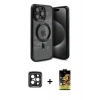 MARSİLYAN™- iPhone 15 Pro Max Kılıf Nova Işık Özel Seri - Siyah Buffer Cam Ekran Koruyucu + PVD Metal Kamera Lens - SH