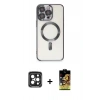 MARSİLYAN™- iPhone 15 Pro Max Kılıf Nova Işık Özel Seri - Siyah Buffer Cam Ekran Koruyucu + PVD Metal Kamera Lens - SH
