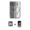 MARSİLYAN™- iPhone 15 Pro Max Kılıf Nova Işık Özel Seri - Siyah Buffer Hayalet Cam Ekran Koruyucu + PVD Metal Kamera Lens - GS