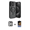 MARSİLYAN™- iPhone 15 Pro Max Kılıf Nova Işık Özel Seri - Siyah Buffer Hayalet Cam Ekran Koruyucu + PVD Metal Kamera Lens - GS
