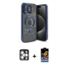 MARSİLYAN™- iPhone 15 Pro Max Kılıf Nova Işık Özel Seri - Siyah Buffer Hayalet Cam Ekran Koruyucu + PVD Metal Kamera Lens - GS