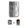 MARSİLYAN™- iPhone 15 Pro Max Kılıf Nova Işık Özel Seri - Siyah Buffer Hayalet Cam Ekran Koruyucu + PVD Metal Kamera Lens - LT