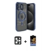 MARSİLYAN™- iPhone 15 Pro Max Kılıf Nova Işık Özel Seri - Siyah Buffer Hayalet Cam Ekran Koruyucu + PVD Metal Kamera Lens - LT
