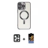 MARSİLYAN™- iPhone 15 Pro Max Kılıf Nova Işık Özel Seri - Siyah Buffer Hayalet Cam Ekran Koruyucu + PVD Metal Kamera Lens - LT