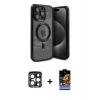 MARSİLYAN™- iPhone 15 Pro Max Kılıf Nova Işık Özel Seri - Siyah Buffer Hayalet Cam Ekran Koruyucu + PVD Metal Kamera Lens - LT