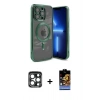 MARSİLYAN™- iPhone 15 Pro Max Kılıf Nova Işık Özel Seri - Siyah Buffer Hayalet Cam Ekran Koruyucu + PVD Metal Kamera Lens - LT