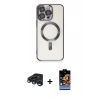 MARSİLYAN™- iPhone 15 Pro Max Kılıf Nova Işık Özel Seri - Siyah Buffer Hayalet Cam Ekran Koruyucu + Raze Metal Kamera Lens - LT