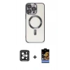 MARSİLYAN™- iPhone 15 Pro Max Kılıf Nova Işık Özel Seri - Siyah Buffer Hayalet Cam Ekran Koruyucu + PVD Metal Kamera Lens - SH