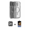 MARSİLYAN™- iPhone 15 Pro Max Kılıf Nova Işık Özel Seri - Siyah Buffer Hayalet Cam Ekran Koruyucu + PVD Metal Kamera Lens - SH