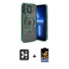 MARSİLYAN™- iPhone 15 Pro Max Kılıf Nova Işık Özel Seri - Siyah Buffer Hayalet Cam Ekran Koruyucu + PVD Metal Kamera Lens - SH