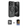 MARSİLYAN™- iPhone 15 Pro Max Kılıf Nova Işık Özel Seri - Siyah Buffer Hayalet Cam Ekran Koruyucu + PVD Metal Kamera Lens - SH