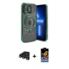 MARSİLYAN™- iPhone 15 Pro Max Kılıf Nova Işık Özel Seri - Siyah Buffer Hayalet Cam Ekran Koruyucu + Titanyum Gri Raze Metal Kamera Lens