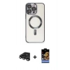 MARSİLYAN™- iPhone 15 Pro Max Kılıf Nova Işık Özel Seri - Siyah Buffer Hayalet Cam Ekran Koruyucu + Titanyum Gri Raze Metal Kamera Lens