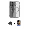 MARSİLYAN™- iPhone 15 Pro Max Kılıf Nova Işık Özel Seri - Siyah Buffer Hayalet Cam Ekran Koruyucu + Titanyum Gri Raze Metal Kamera Lens
