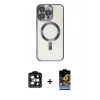 MARSİLYAN™- iPhone 15 Pro Max Kılıf Nova Işık Özel Seri - Siyah Buffer Hayalet Cam Ekran Koruyucu + PVD Metal Kamera Lens - TU