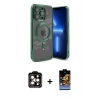 MARSİLYAN™- iPhone 15 Pro Max Kılıf Nova Işık Özel Seri - Siyah Buffer Hayalet Cam Ekran Koruyucu + PVD Metal Kamera Lens - TU