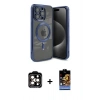 MARSİLYAN™- iPhone 15 Pro Max Kılıf Nova Işık Özel Seri - Siyah Buffer Hayalet Cam Ekran Koruyucu + PVD Metal Kamera Lens - TU